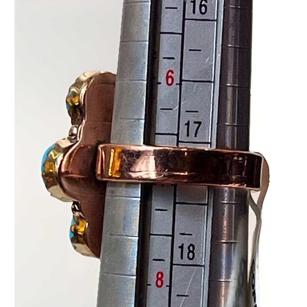 Southwestern Kingman Turquoise Copper Adjustable Bypass 4 Stone Cluster Ring - Picture 12 of 15